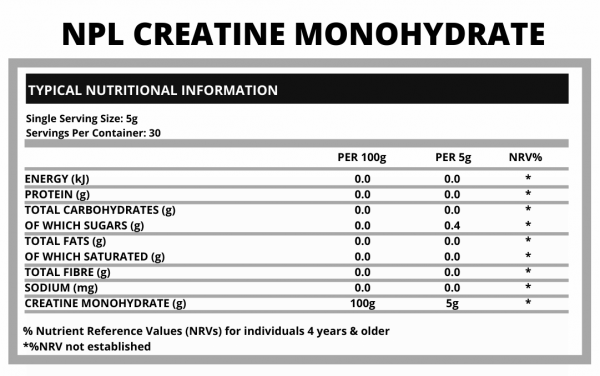 NPL Creatine Mono Nutritional Information