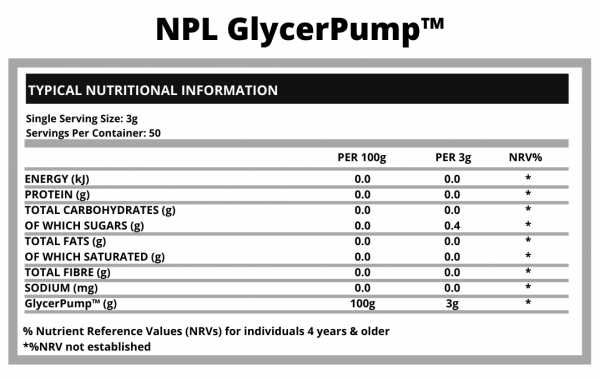 NPL GlycerPump Nutritional Information