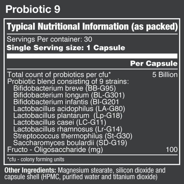 Vitatech/Nutritech Probiotic 9 Nutritional Info