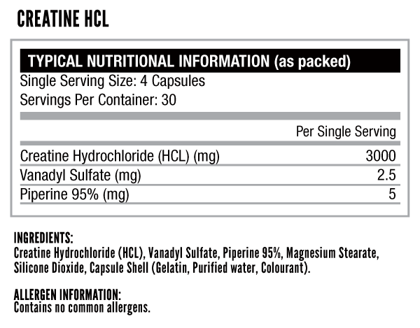 Creatine HCL nutritional info 1