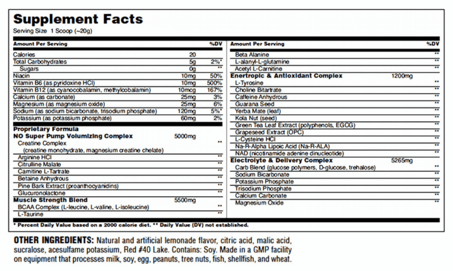 Universals Shock Therapy Supplement Facts