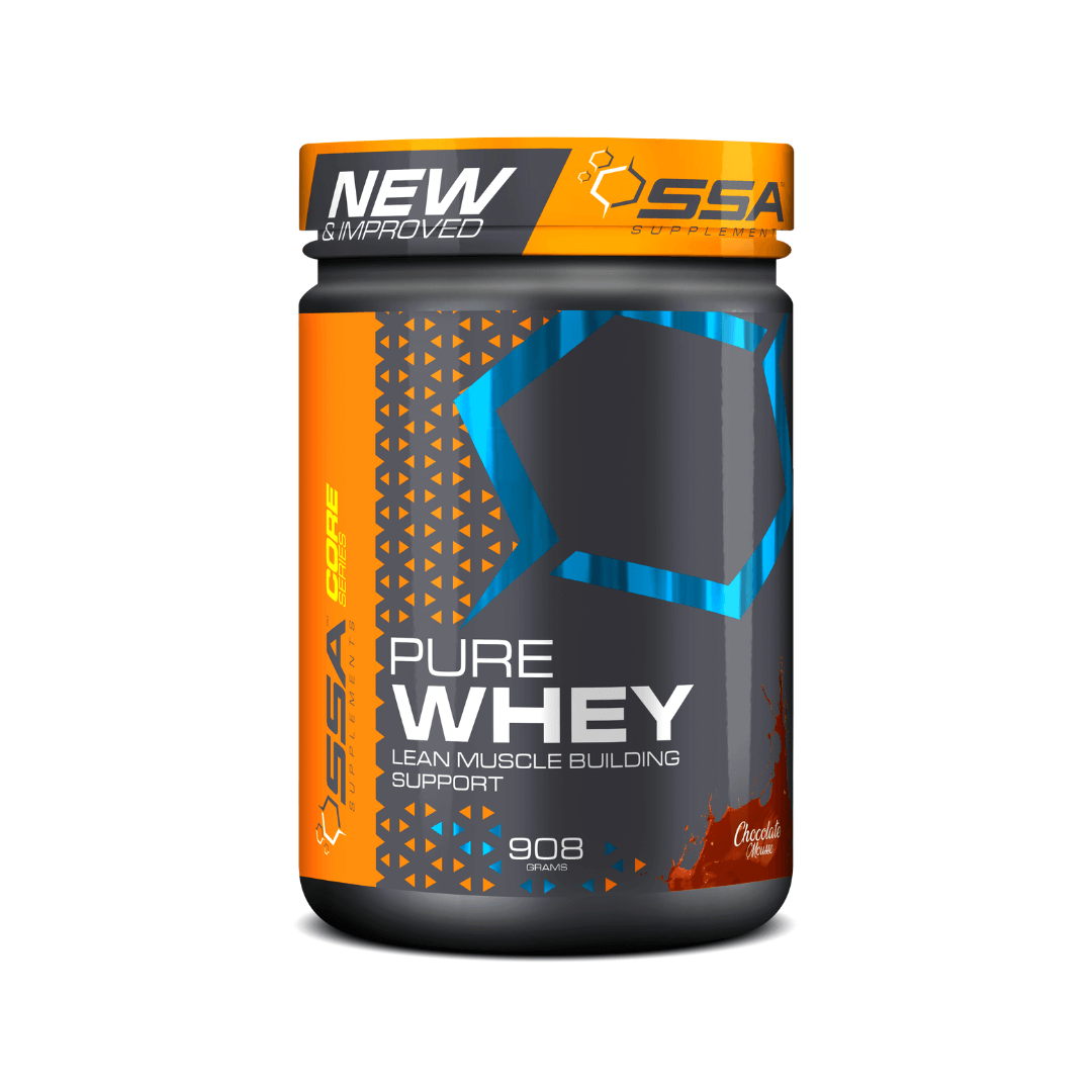 SSA Pure Whey Protein: Your Tasty Companion for Lean Gains, Rapid Recovery, and Unmatched Performance. Fuel Your Fitness Goals with Every Sip.